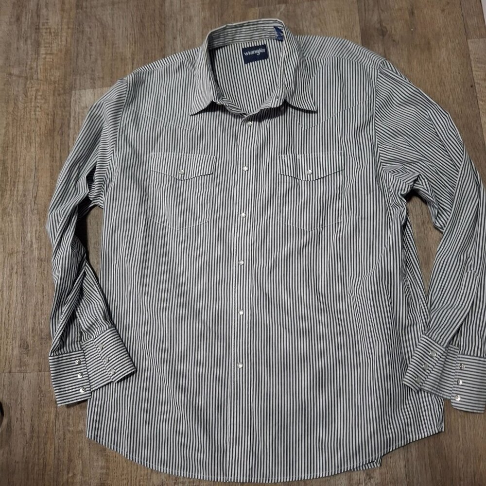 Wrangler Mens Striped Long Sleeve Pearl Snap Western Shirt XXL Cotton